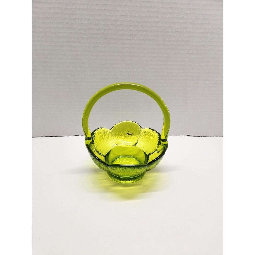 Viking Art Glass Green 6 Petal Basket Pebble Texture 6 Inch